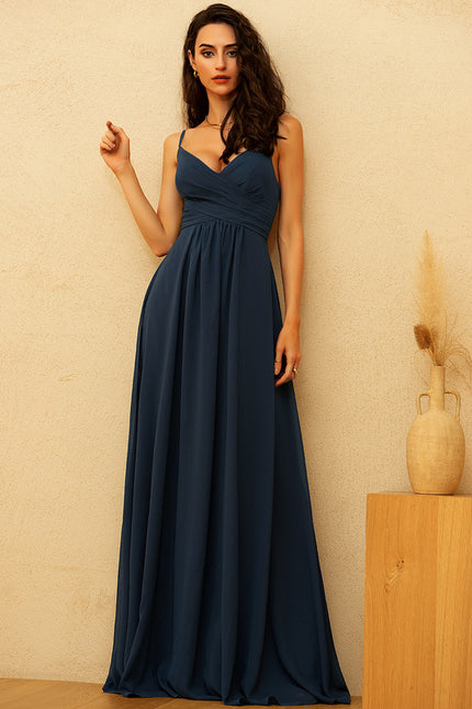 Robe Trapèze Bleu Élégant Longue
