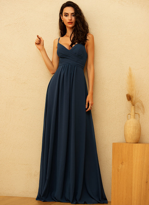 Robe Trapèze Bleu Élégant Longue