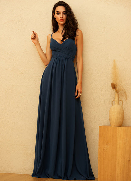 Robe Trapèze Bleu Élégant Longue