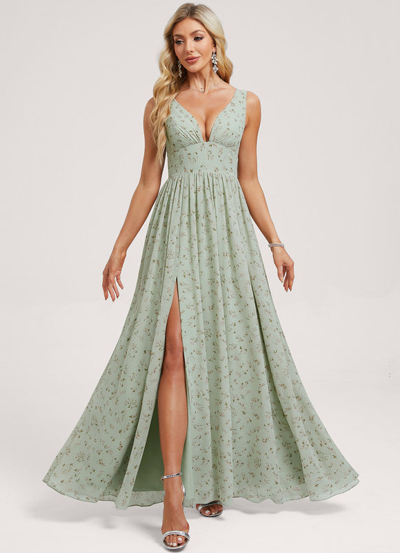 Robe Trapèze Longue Beige Élégante