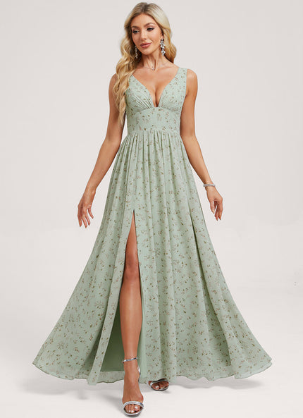 Robe Trapèze Longue Beige Élégante