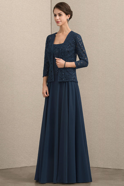 Robe Trapèze Bleu Marine Dentelle Paillettes - gallery 1
