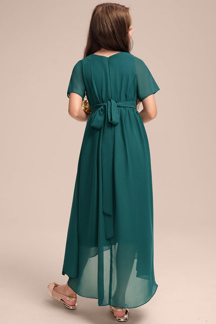 Robe Trapèze Verte Mousseline Plissée - gallery 4