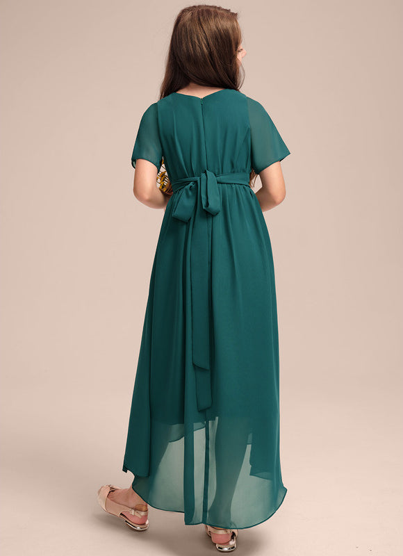 Robe Trapèze Verte Mousseline Plissée - gallery 4