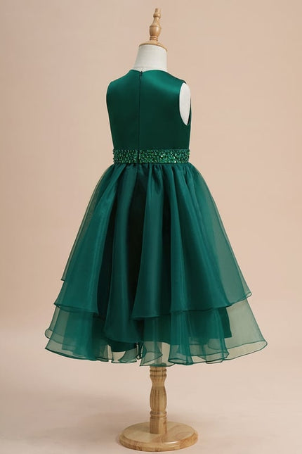Robe Trapèze Vert Émeraude Mousseline Et Satin - gallery 4