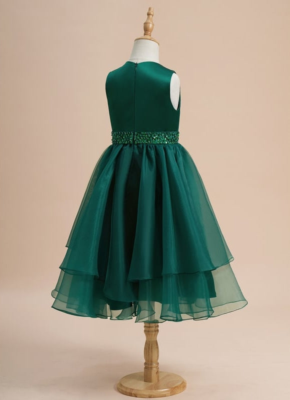 Robe Trapèze Vert Émeraude Mousseline Et Satin - gallery 4