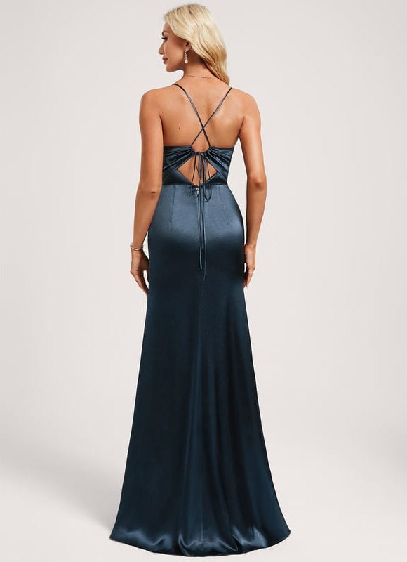 Robe Trapèze Satin Doré Élégante - gallery 5