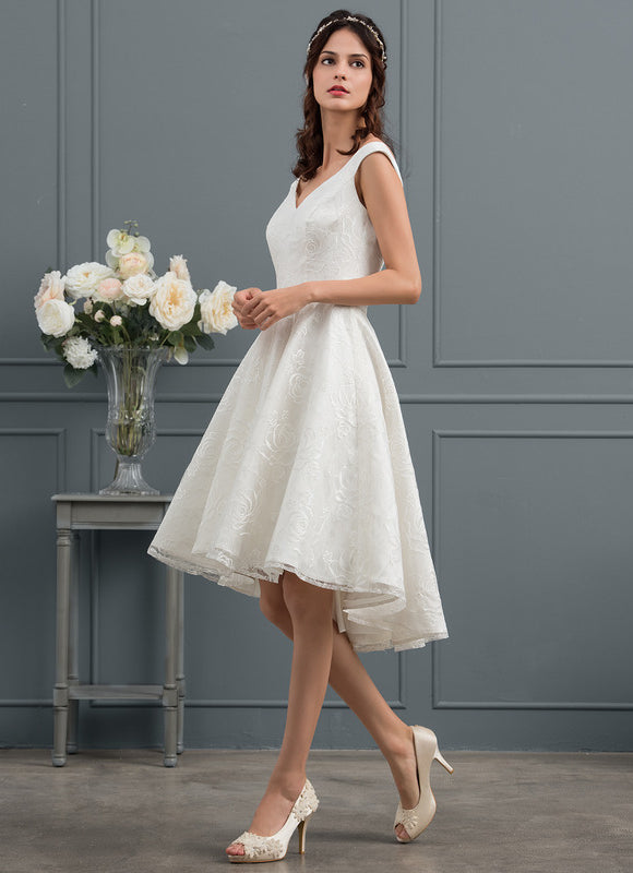 Robe Trapèze Ivoire Dentelle Dentelle Ballgown Avec Nœud - gallery 2