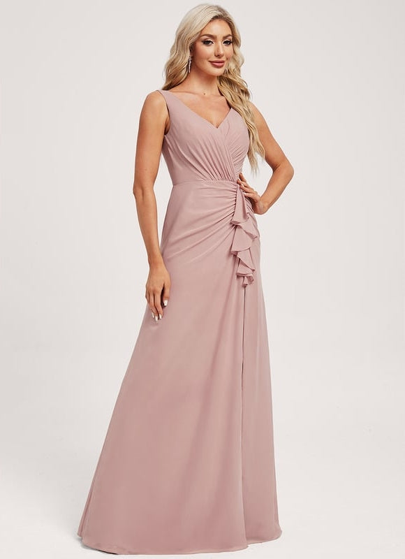 Robe Trapèze Longue Beige Élégante - gallery 2