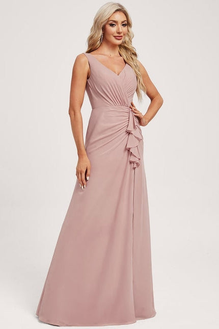 Robe Trapèze Longue Beige Élégante - gallery 2