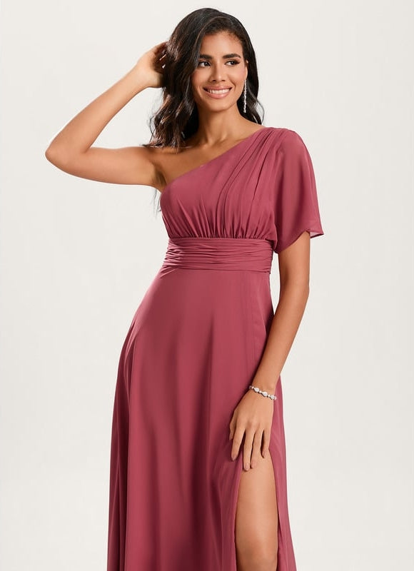 Robe Trapèze Asymétrique Beige - gallery 4