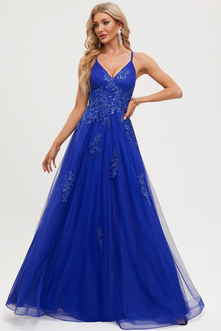 Robe Trapèze Bleu Lumineux Tulle - gallery 1
