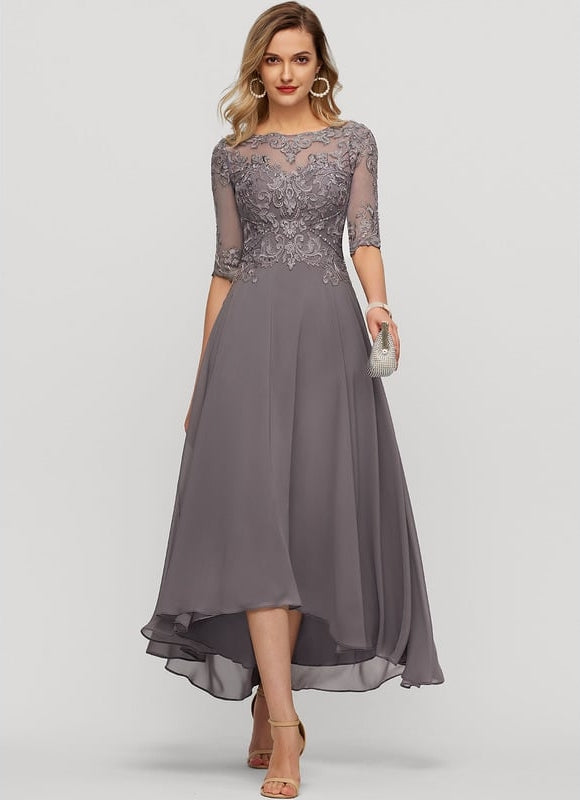 Robe Trapèze Gris Satin Dentelle. - gallery 2