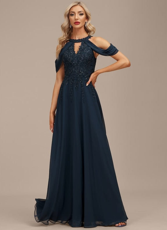 Robe Trapèze Bleu Marine Soiréeà Paillettes - gallery 6