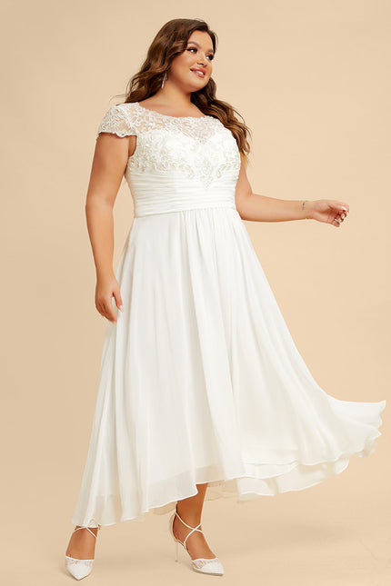 Robe Trapèze Blanche Dentelle Mousseline - gallery 8