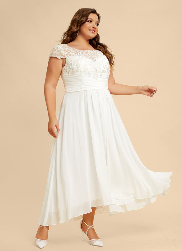 Robe Trapèze Blanche Dentelle Mousseline - gallery 8