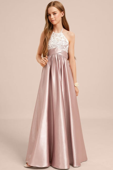 Robe Trapèze Halter Satinée Rose - gallery 1