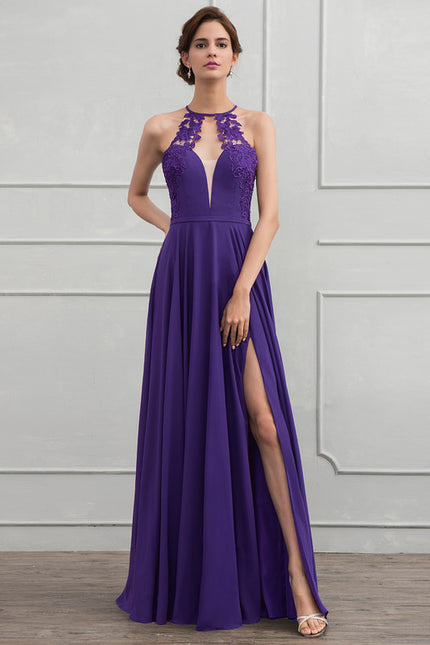 Robe Trapèze Violet Longue Élégante - gallery 1