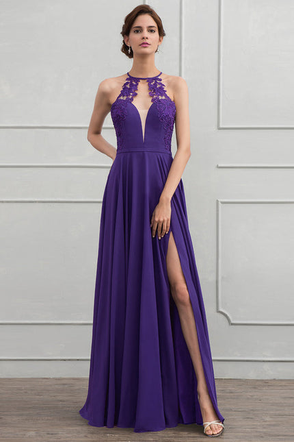 Robe Trapèze Violet Longue Élégante - gallery 1