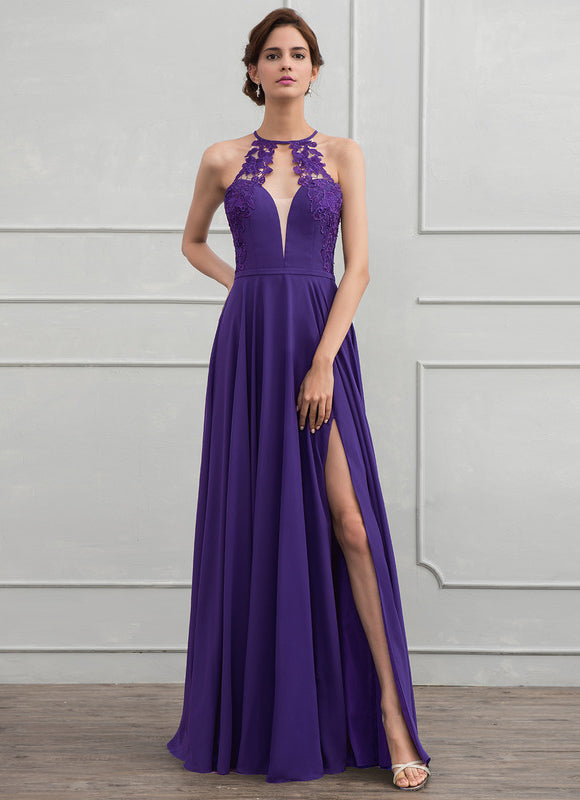 Robe Trapèze Violet Longue Élégante - gallery 1