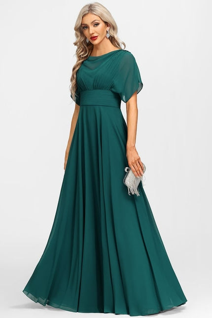 Robe Trapèze Verte Soirée Plissée Perlée - gallery 2