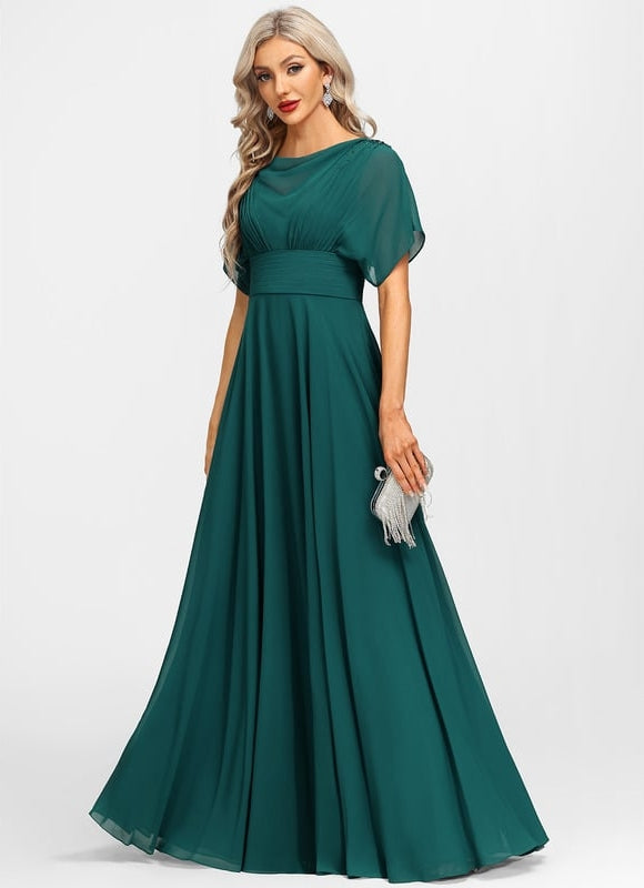 Robe Trapèze Verte Soirée Plissée Perlée - gallery 2