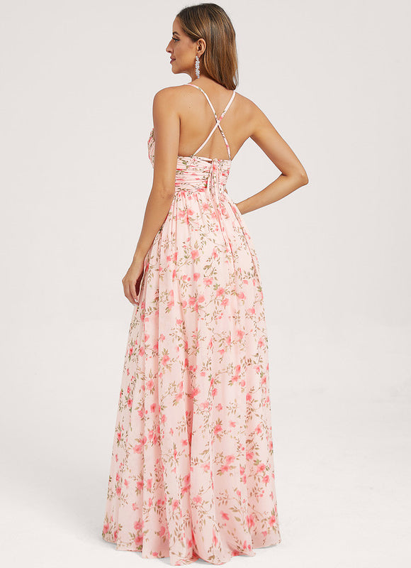 Robe Trapèze Longue Beige Élégante - gallery 4