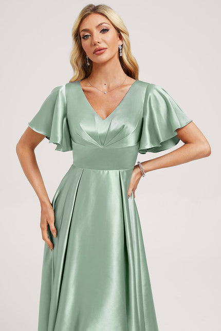 Robe Trapèze Satin Bleu Élégant - gallery 3