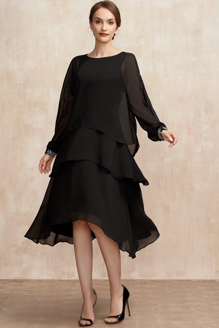 Robe Trapèze Noir Cascade Élégante