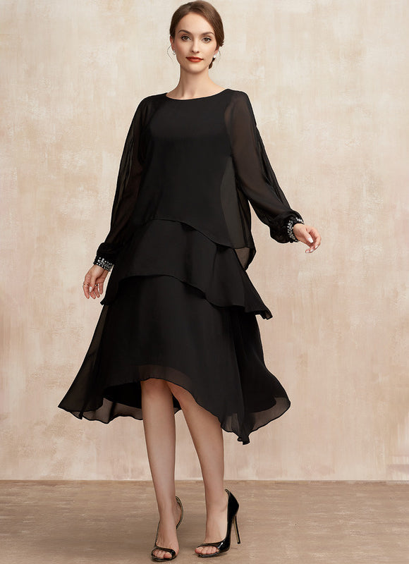 Robe Trapèze Noir Cascade Élégante