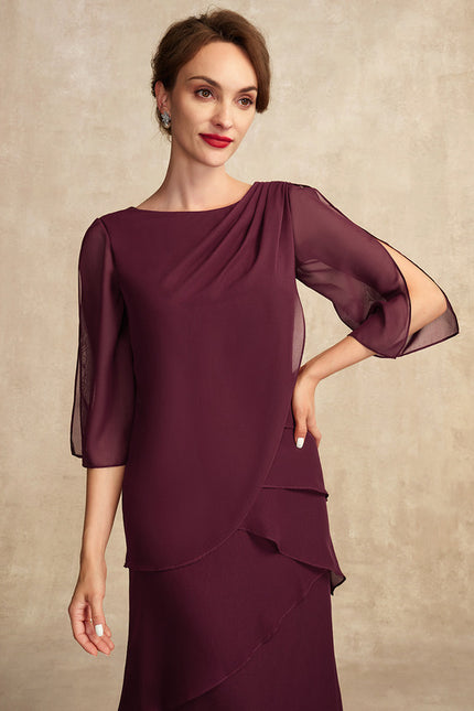 Robe Trapèze Mauve Mousseline Plissée Longue - gallery 3