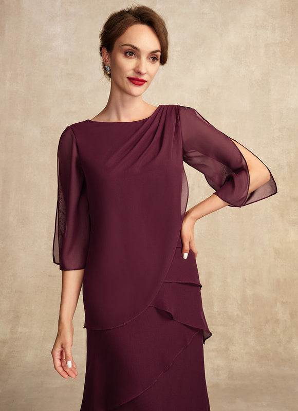 Robe Trapèze Mauve Mousseline Plissée Longue - gallery 3