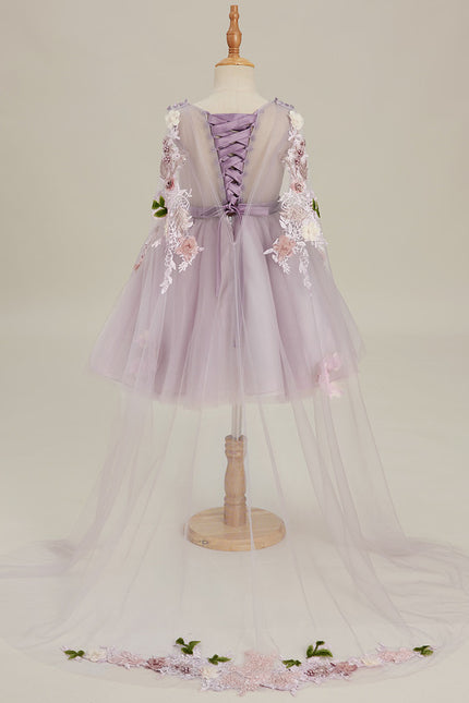 Robe Trapèze Violette Pastel Avec Tulles Et Perles - gallery 1
