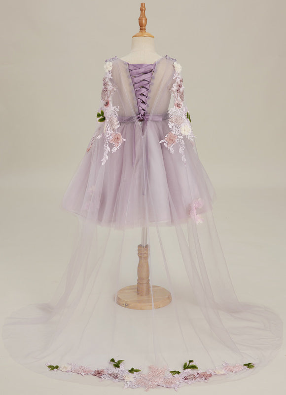 Robe Trapèze Violette Pastel Avec Tulles Et Perles - gallery 1
