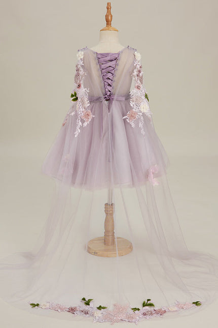Robe Trapèze Violette Pastel Avec Tulles Et Perles - gallery 1