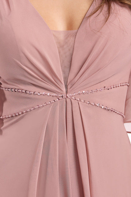 Robe Trapèze Longue Beige Élégante - gallery 5