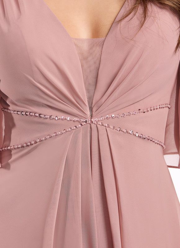 Robe Trapèze Longue Beige Élégante - gallery 5