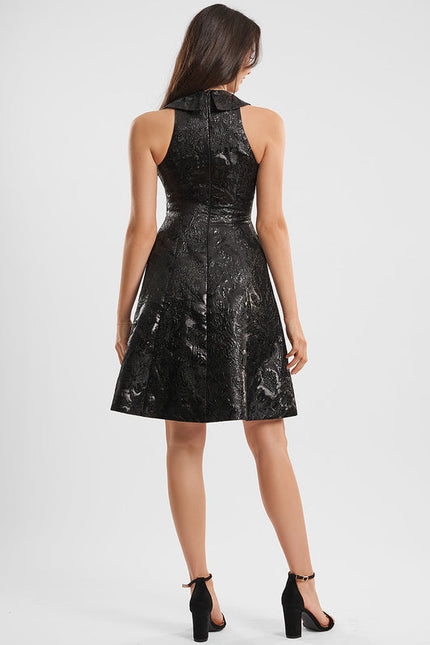 Robe Trapèze Noir Texturé - gallery 2
