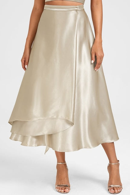 Robe Trapèze Satin Doré Élégant - gallery 3