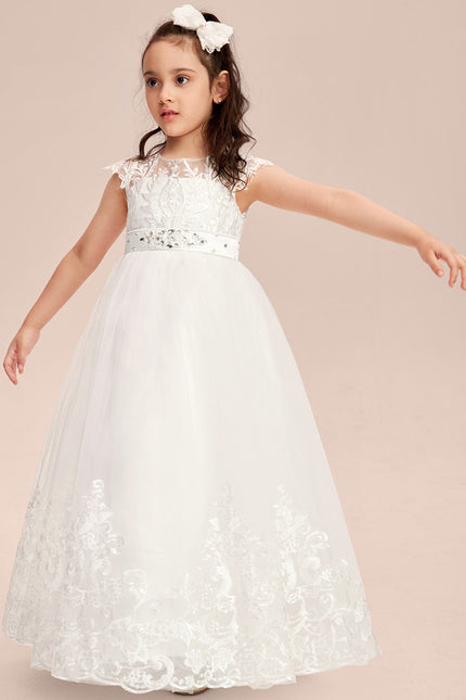 Robe Trapèze Blanche Dentelle Mariage Fille - gallery 7