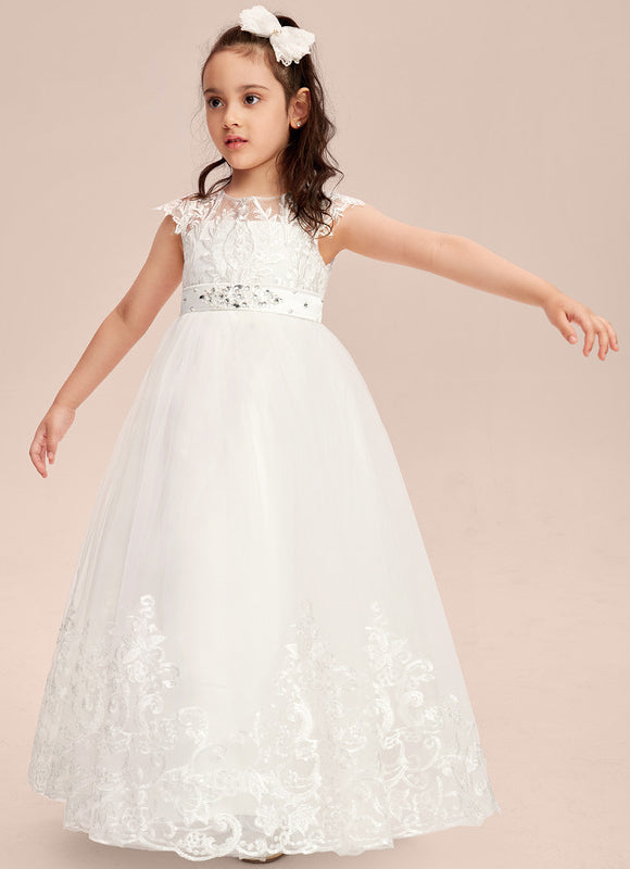 Robe Trapèze Blanche Dentelle Mariage Fille - gallery 7