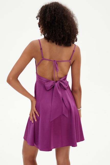 Robe Trapèze Mini Noir Satiné - gallery 4