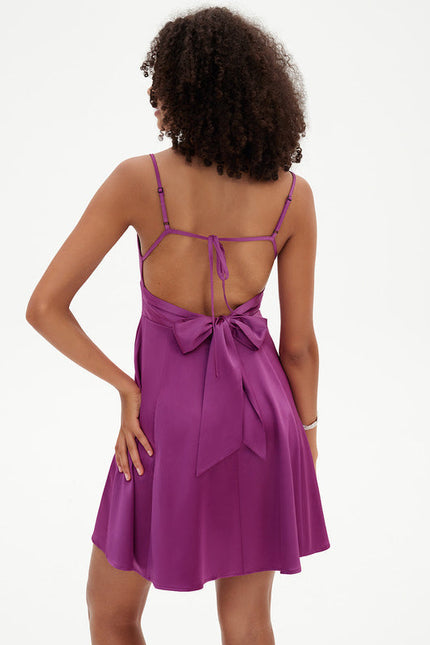 Robe Trapèze Mini Noir Satiné - gallery 4