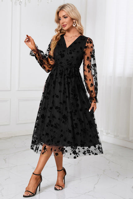 Robe Trapèze Noir Floral Aérien - gallery 1