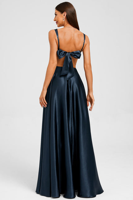 Robe Trapèze Satin Marine Élégante - gallery 1