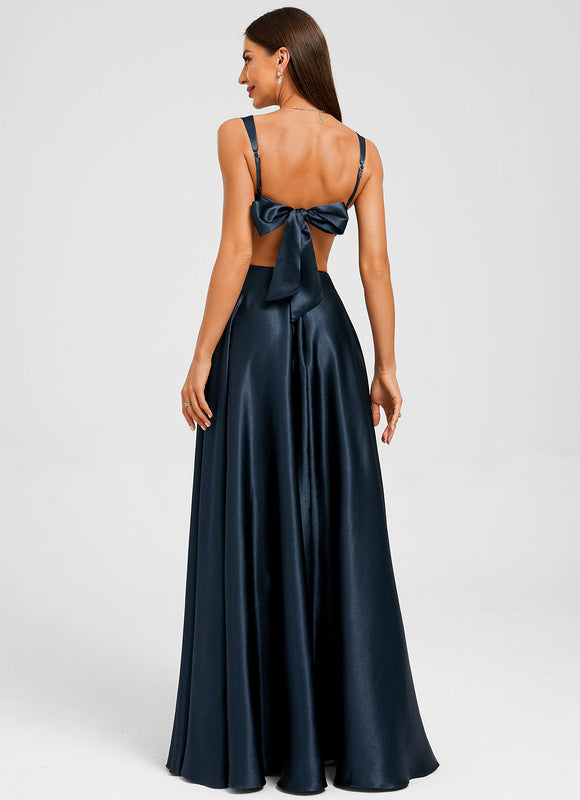Robe Trapèze Satin Marine Élégante - gallery 1