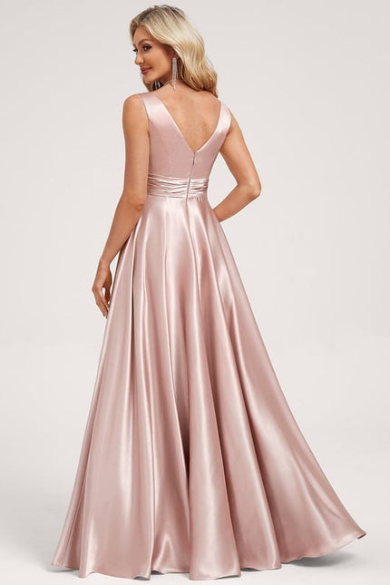 Robe Trapèze Satin Doré Élégante - gallery 4
