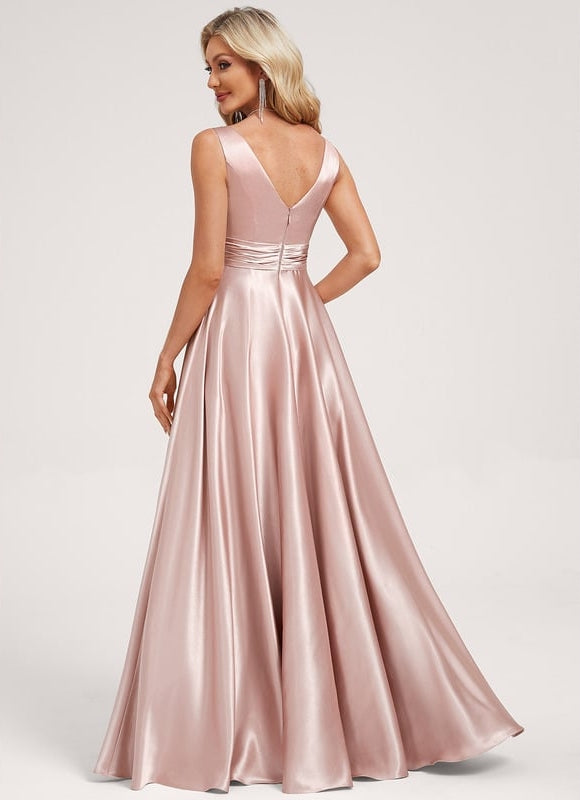 Robe Trapèze Satin Doré Élégante - gallery 4