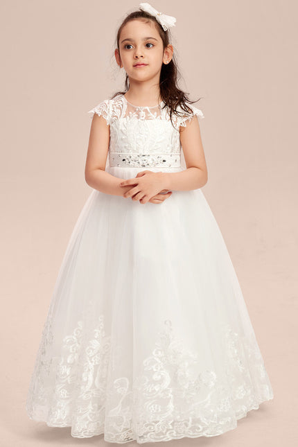 Robe Trapèze Blanche Dentelle Mariage Fille - gallery 9