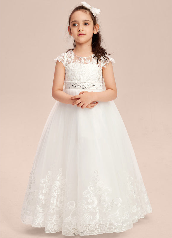 Robe Trapèze Blanche Dentelle Mariage Fille - gallery 9